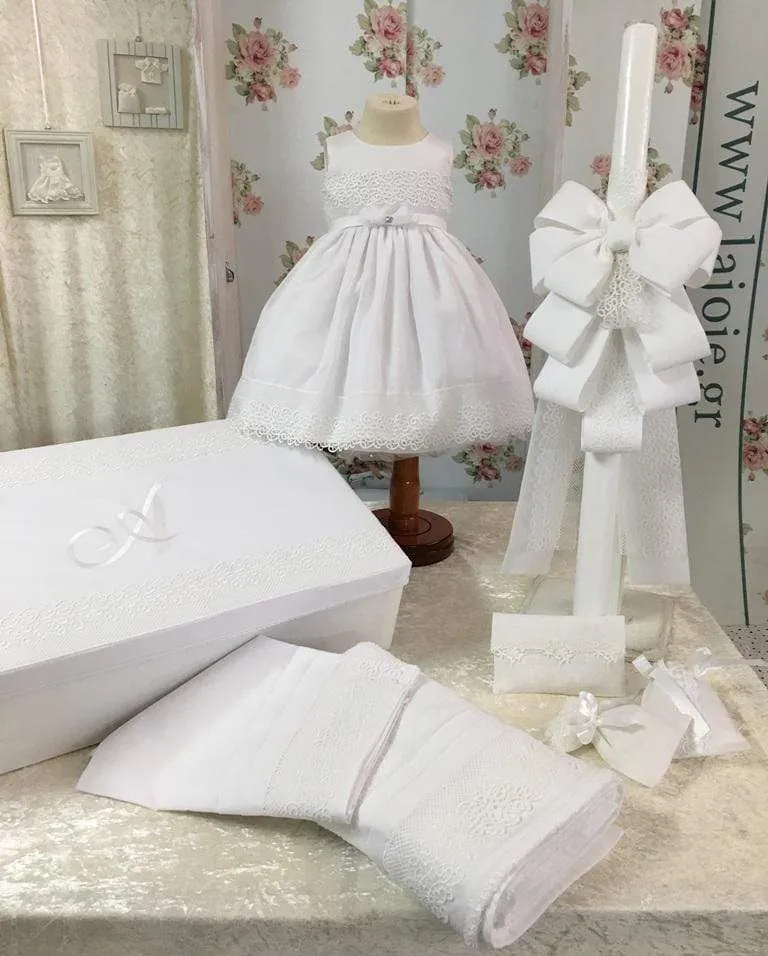 1803- Bows & Lace Baptism Christening Dress & Set