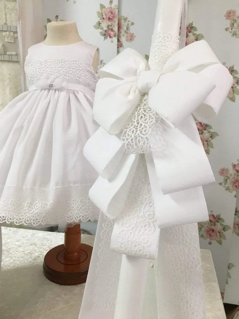 1803- Bows & Lace Baptism Christening Dress & Set