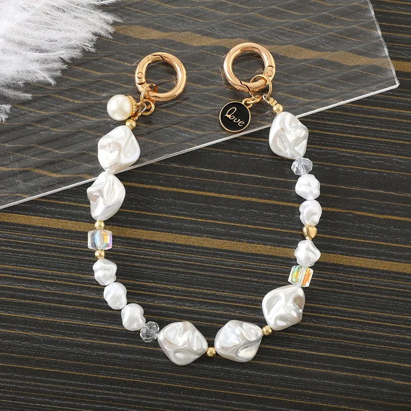 Baroque Pearl Phone Hand Chain - Elegant Beaded Wrist Strap for Bags & Phones
