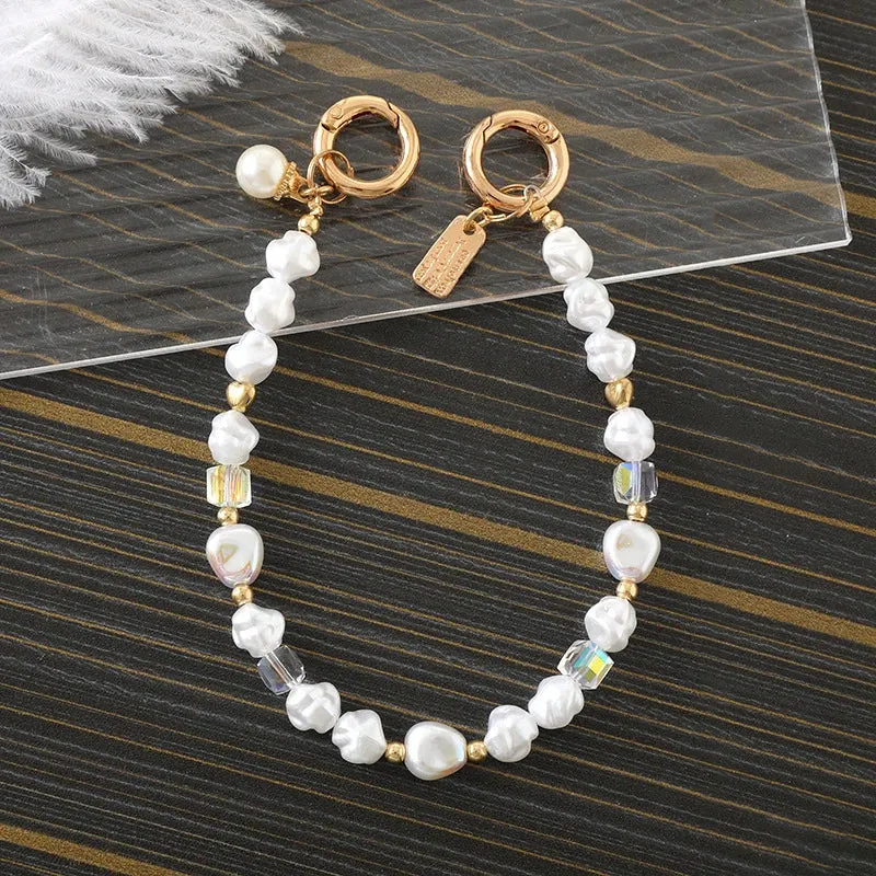Baroque Pearl Phone Hand Chain - Elegant Beaded Wrist Strap for Bags & Phones
