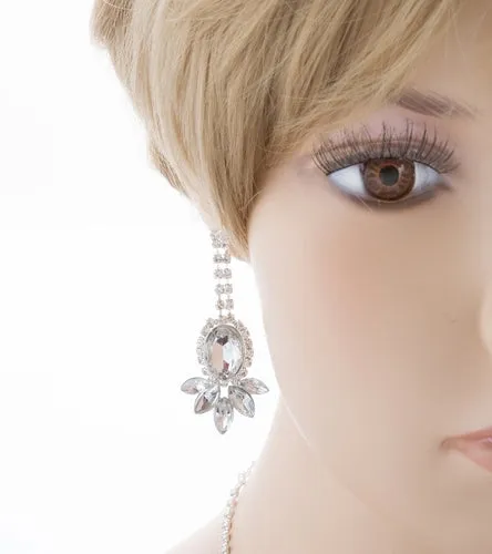 Bridal Wedding Jewelry Set Crystal Rhinestone Luxurious Dazzle Necklace Silver