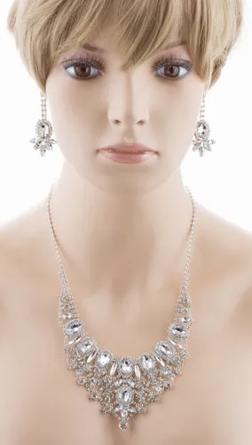 Bridal Wedding Jewelry Set Crystal Rhinestone Luxurious Dazzle Necklace Silver