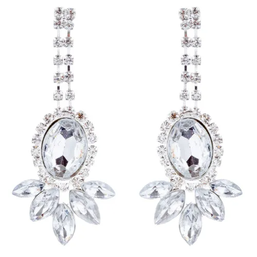 Bridal Wedding Jewelry Set Crystal Rhinestone Luxurious Dazzle Necklace Silver