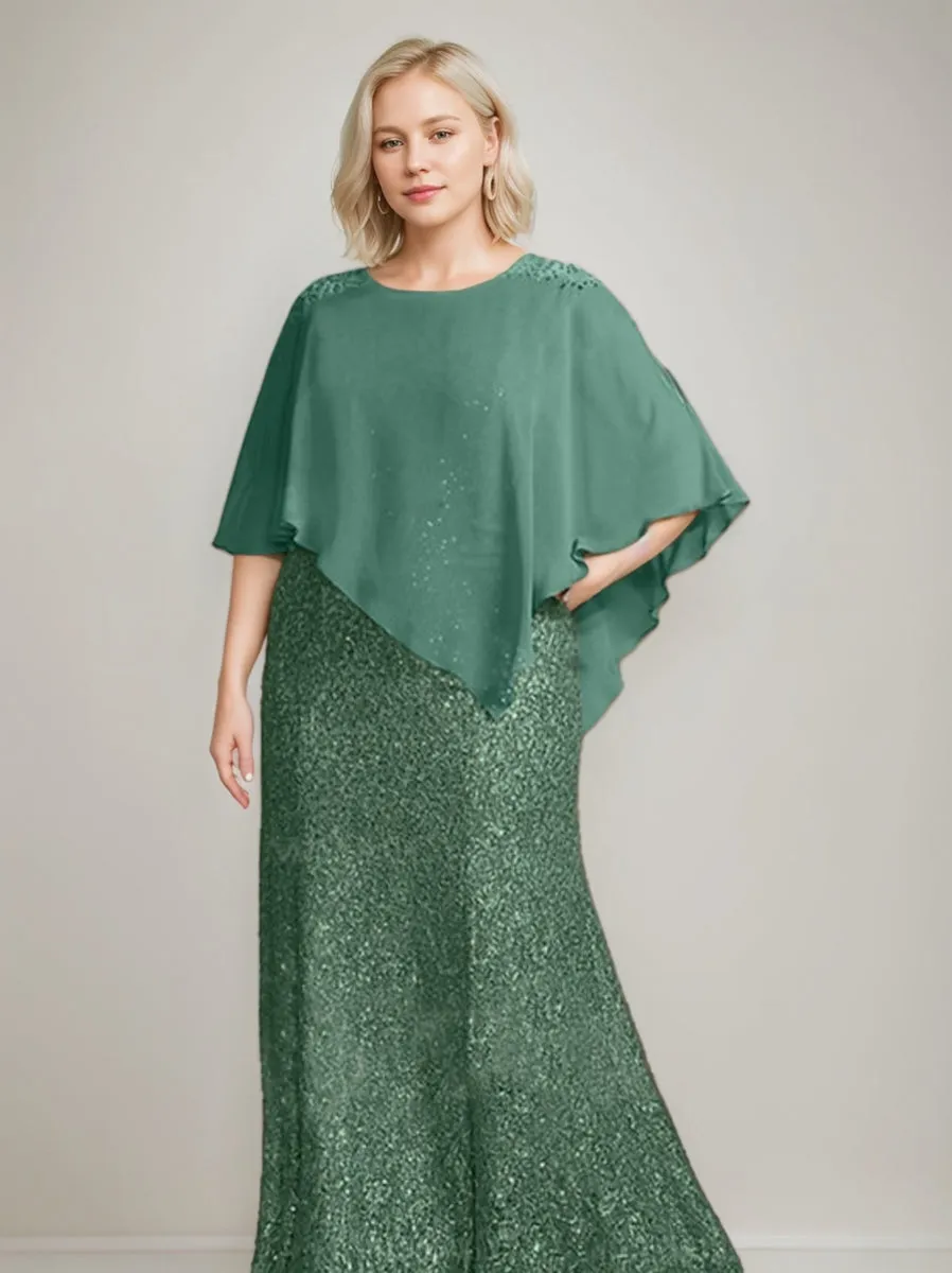 Chiffon Scoop Neck Floor-Length Luxurious Mother of the Bride Dress with Beading Sequins