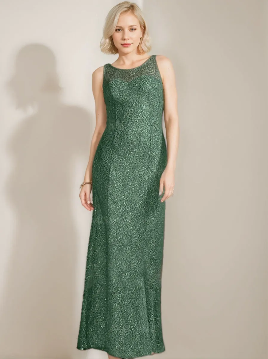 Chiffon Scoop Neck Floor-Length Luxurious Mother of the Bride Dress with Beading Sequins