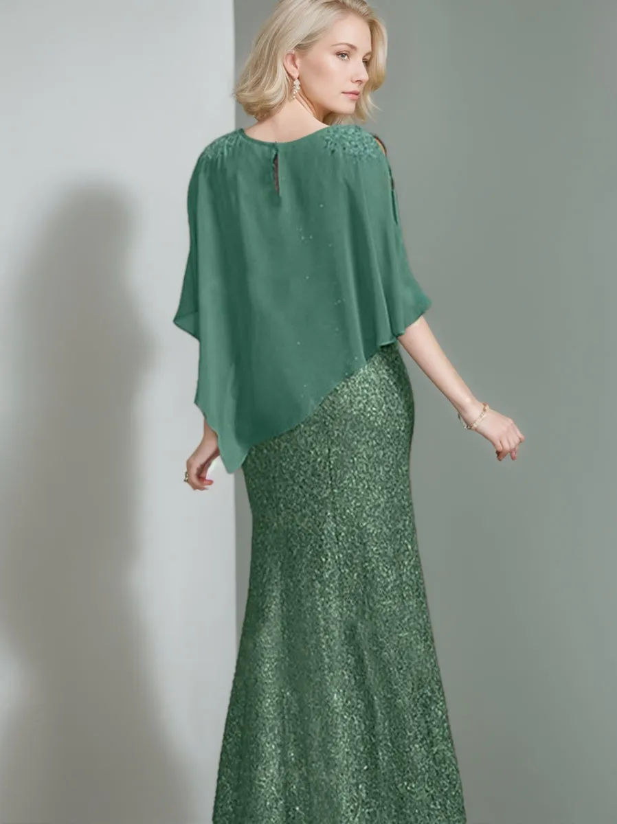 Chiffon Scoop Neck Floor-Length Luxurious Mother of the Bride Dress with Beading Sequins