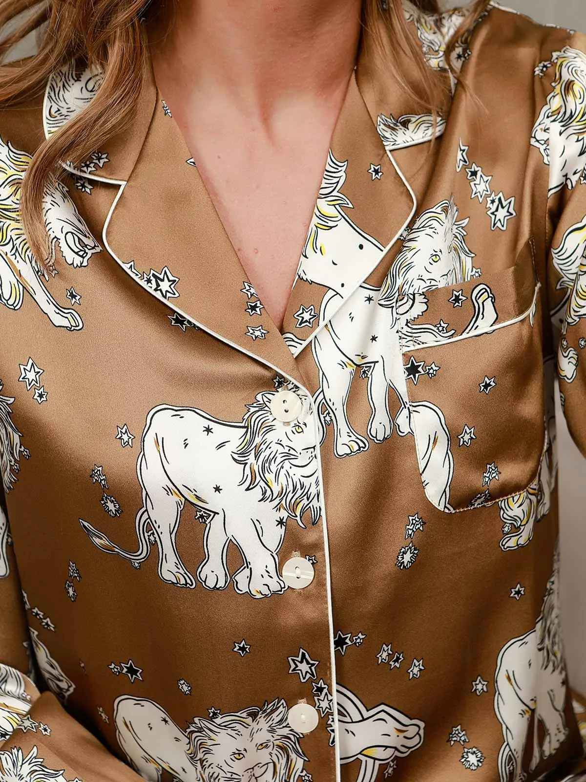 Clearance(UK Warehouse) -Lion Printed Luxurious Pure Silk Pyjama Set