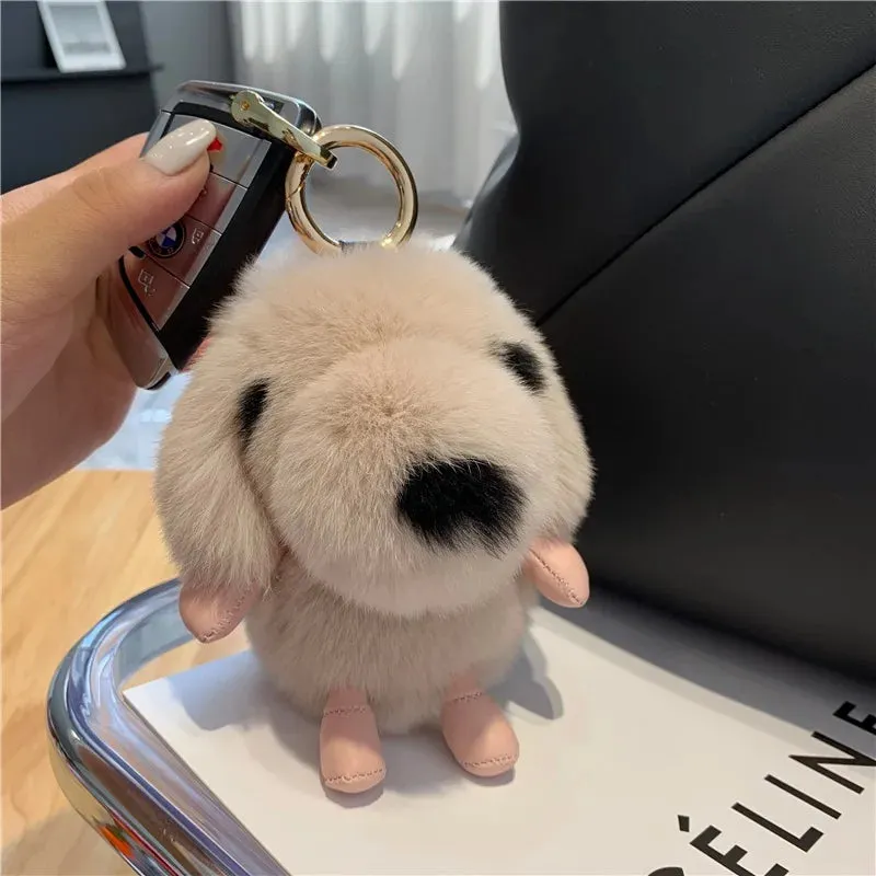 Cute Fluffy Fur Plushie Puppy Dog Pendant Keychain Phone Bag Charm