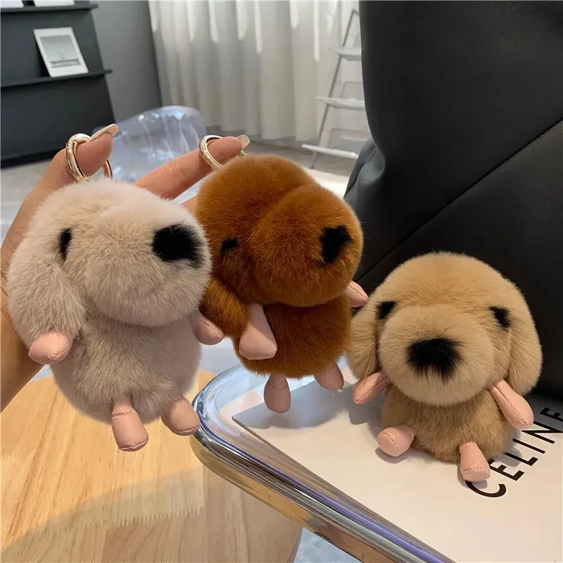 Cute Fluffy Fur Plushie Puppy Dog Pendant Keychain Phone Bag Charm