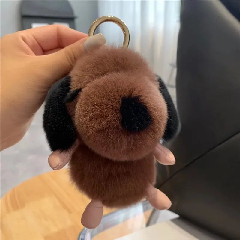 Cute Fluffy Fur Plushie Puppy Dog Pendant Keychain Phone Bag Charm
