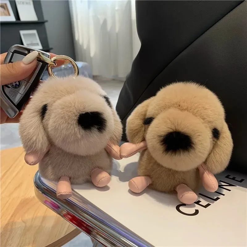 Cute Fluffy Fur Plushie Puppy Dog Pendant Keychain Phone Bag Charm
