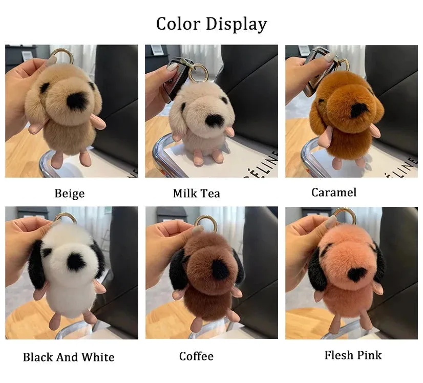 Cute Fluffy Fur Plushie Puppy Dog Pendant Keychain Phone Bag Charm