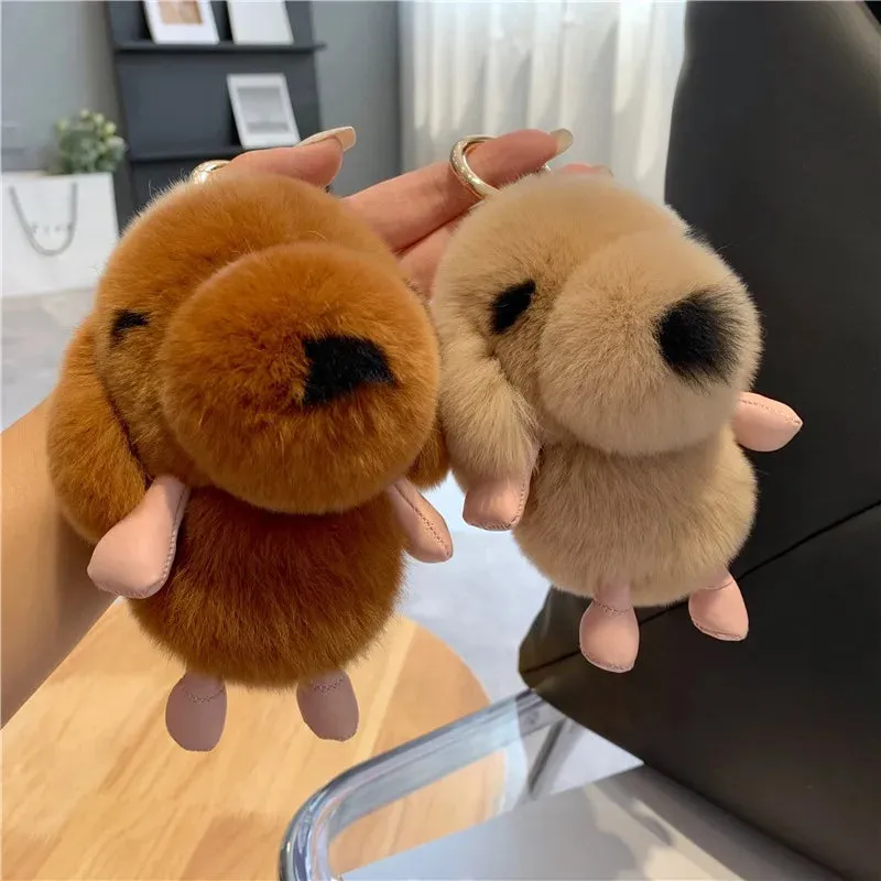 Cute Fluffy Fur Plushie Puppy Dog Pendant Keychain Phone Bag Charm