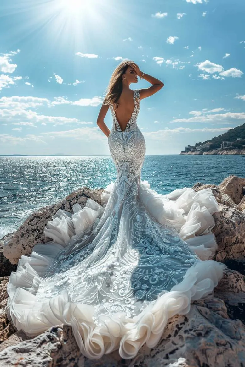 Lucia  Luxurious Princess   off Shoulder  White Mermaid Gown  Wedding Dress