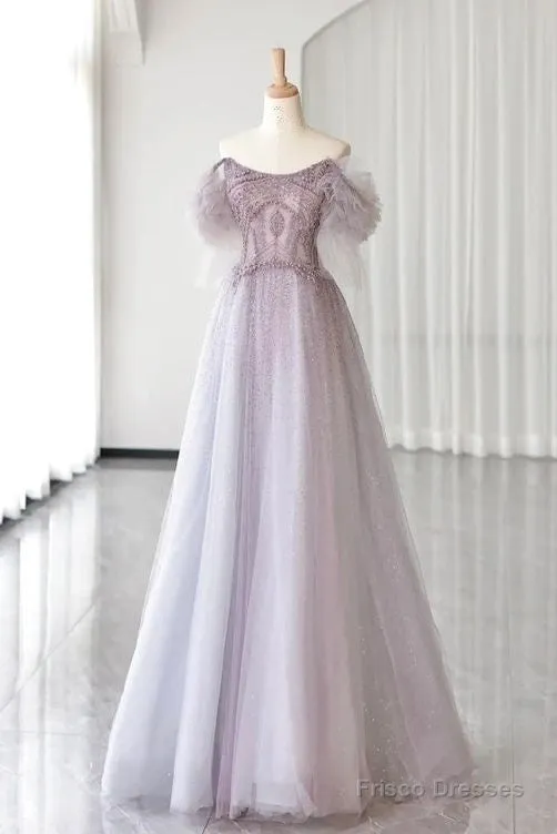 Luxurious A Line Off The Shoulder Pink Long Prom Dress