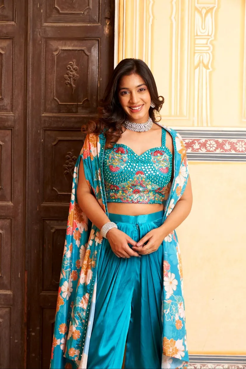 Luxurious Designer Western Three-Piece Set: Embroidery & Satin Elegance