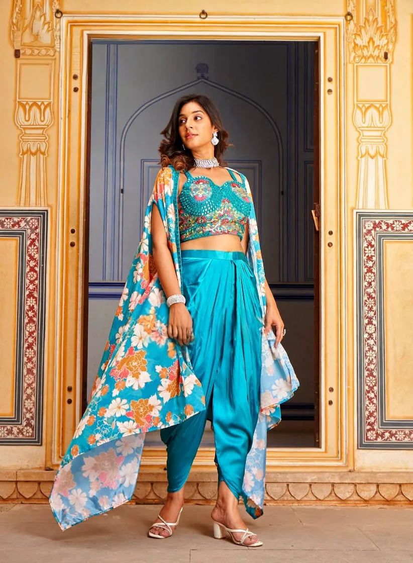 Luxurious Designer Western Three-Piece Set: Embroidery & Satin Elegance