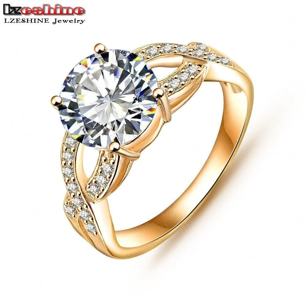 Luxurious Hollow Gold/Silver Plated Crystal Ring