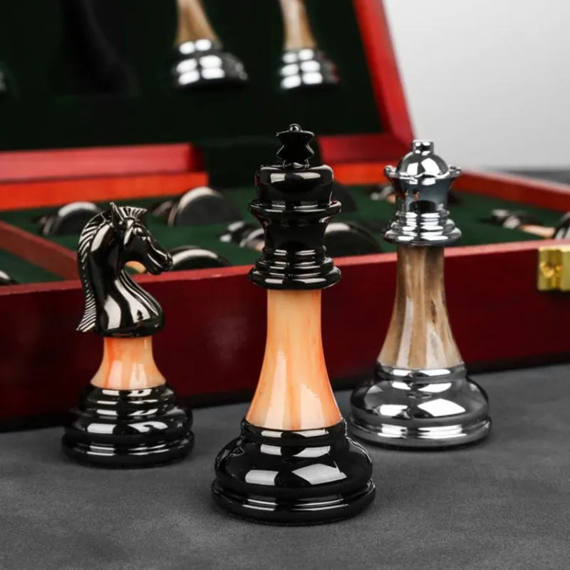 Luxurious Metal Chess Set With A Large 45 Cm Wooden Board