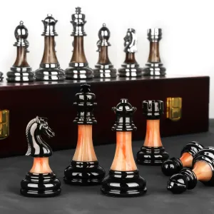 Luxurious Metal Chess Set With A Large 45 Cm Wooden Board