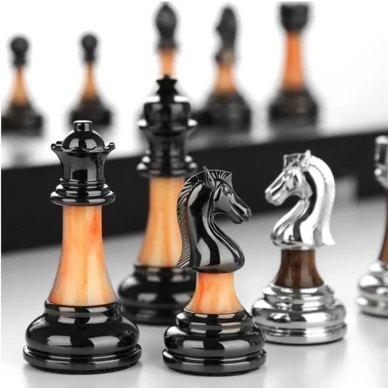 Luxurious Metal Chess Set With A Large 45 Cm Wooden Board