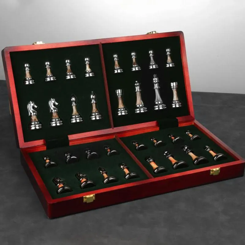 Luxurious Metal Chess Set With A Large 45 Cm Wooden Board