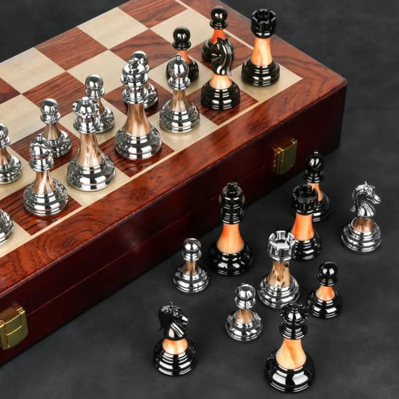 Luxurious Metal Chess Set With A Large 45 Cm Wooden Board