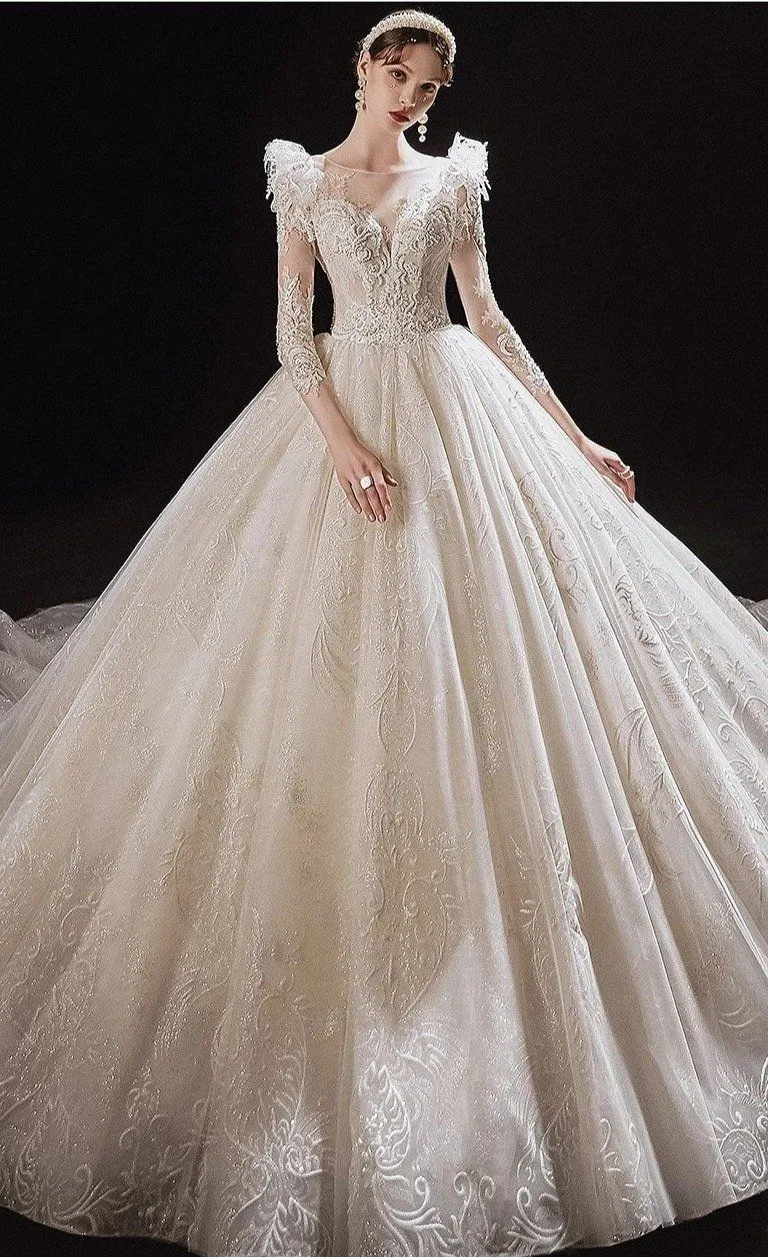Luxurious Princess Wedding Dresses with Shiny Pearls