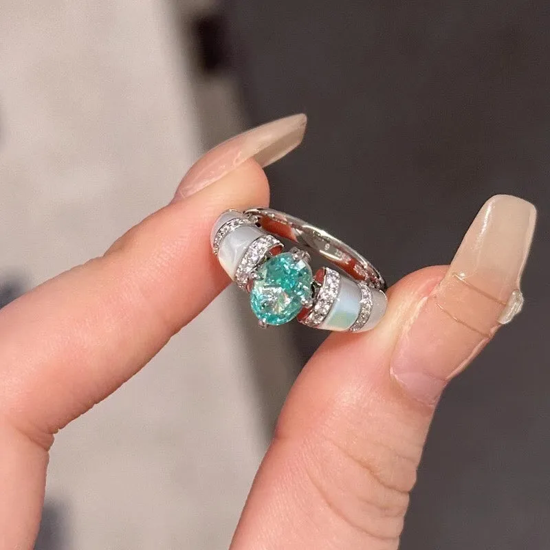 Luxurious Sparkle Mint Green Silver Ring