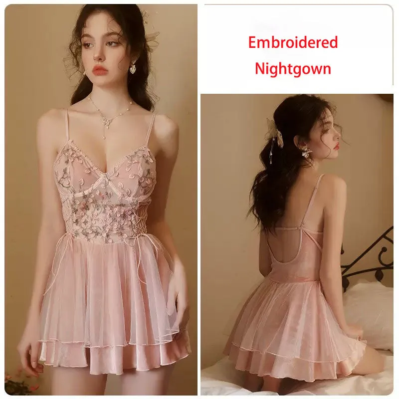 Luxurious Velvet Floral Embroidered Sleepwear and Loungewear Robe with Underwire