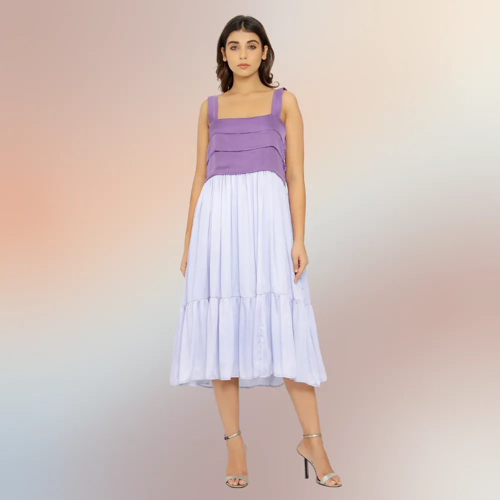 Purple-Lilac Colour Block Midi Dress | Crafted from luxurious Bemberg Modal
