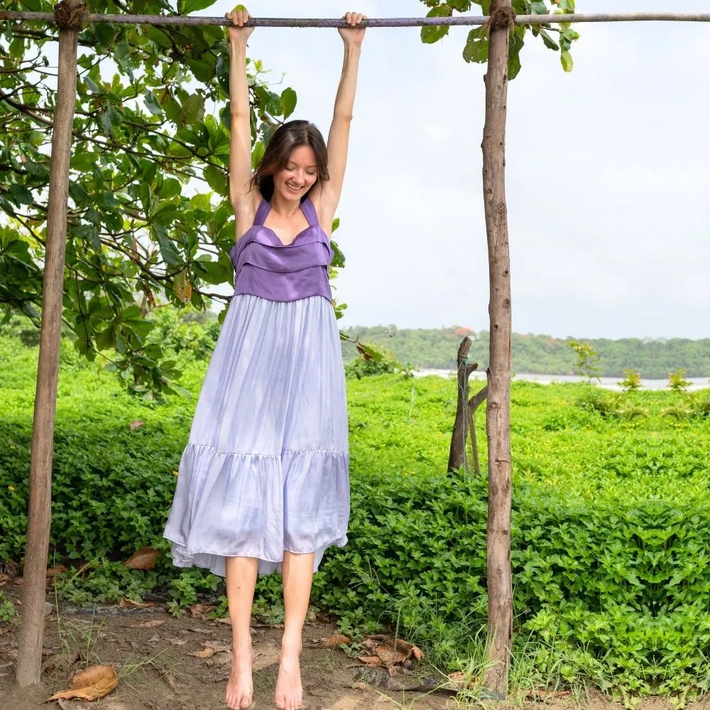 Purple-Lilac Colour Block Midi Dress | Crafted from luxurious Bemberg Modal