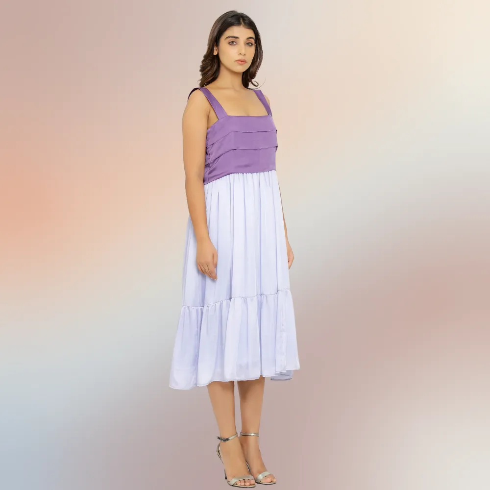 Purple-Lilac Colour Block Midi Dress | Crafted from luxurious Bemberg Modal