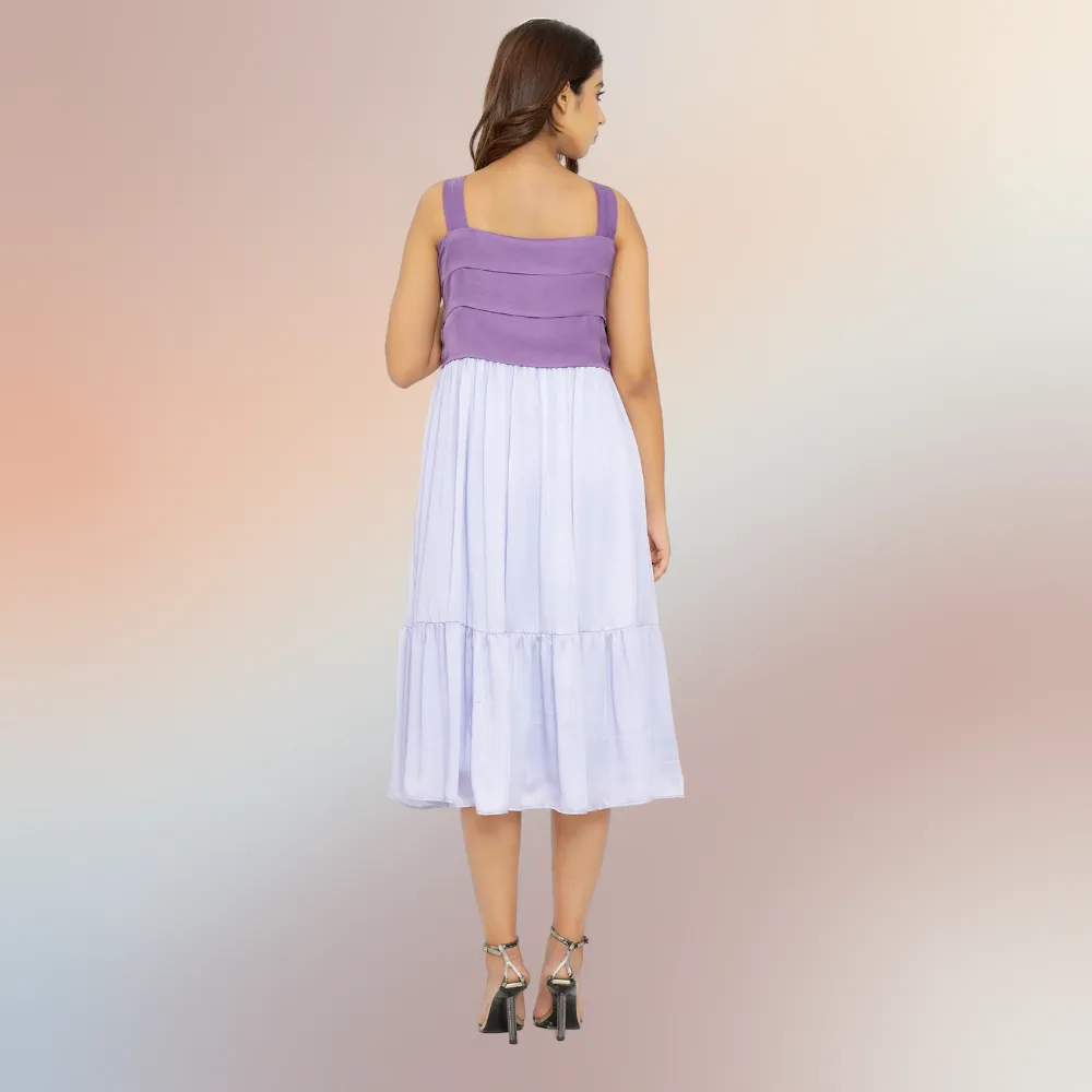 Purple-Lilac Colour Block Midi Dress | Crafted from luxurious Bemberg Modal