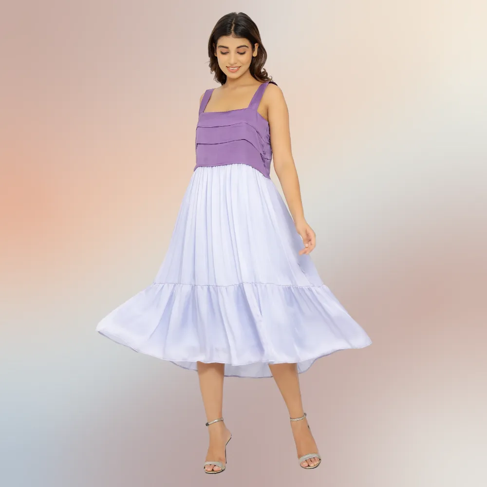 Purple-Lilac Colour Block Midi Dress | Crafted from luxurious Bemberg Modal