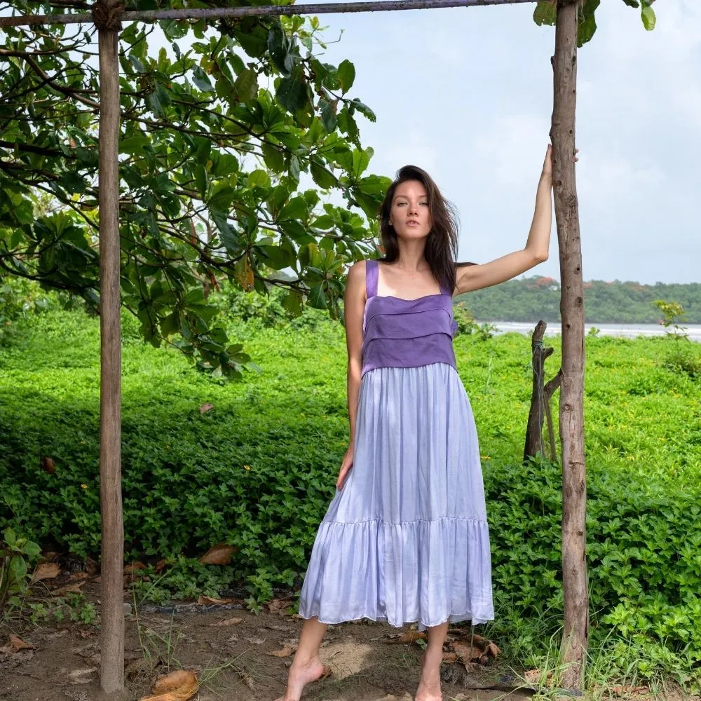 Purple-Lilac Colour Block Midi Dress | Crafted from luxurious Bemberg Modal