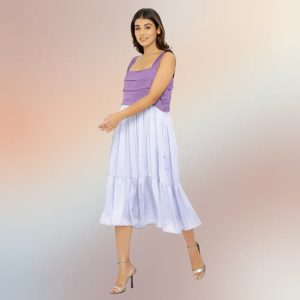 Purple-Lilac Colour Block Midi Dress | Crafted from luxurious Bemberg Modal