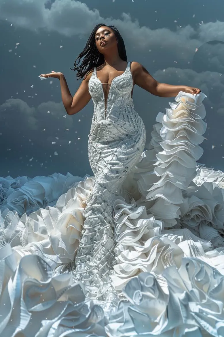 Remi  Luxurious Princess   Off Shoulder  White Mermaid Gown  Wedding Dress