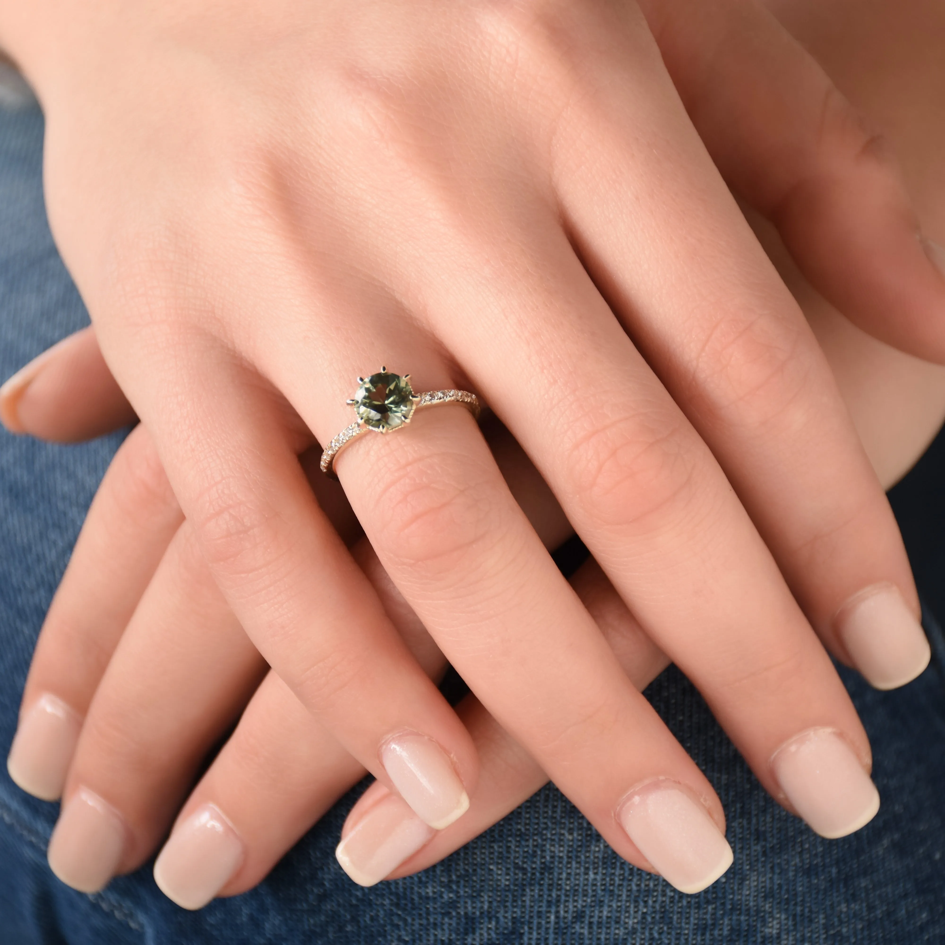RG1828-1 Luxurious Gold Ring with Green Spinel and Zircons