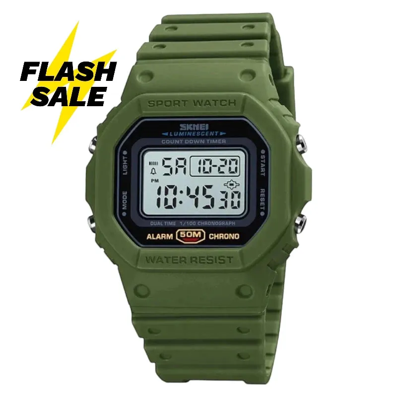 SKMEI 1628 Green Multifunctional Digital Luxury Rubber Band Retro Sports Watch