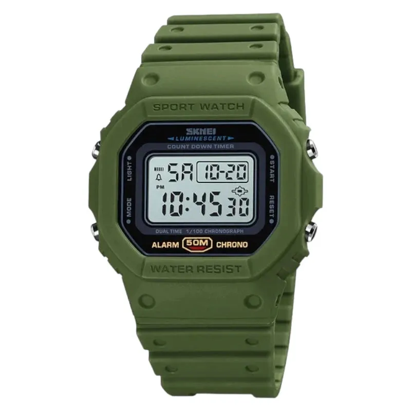 SKMEI 1628 Green Multifunctional Digital Luxury Rubber Band Retro Sports Watch