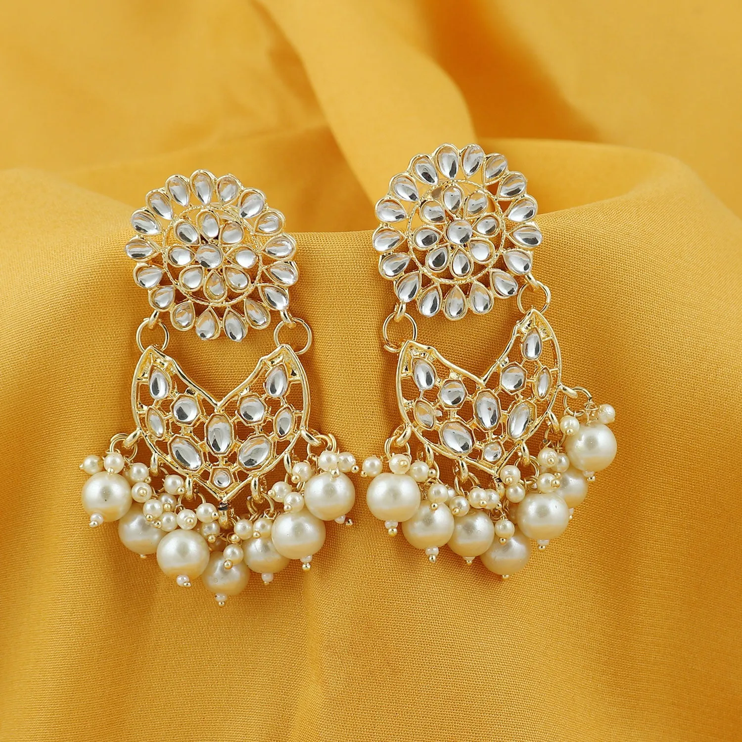 Sukkhi Luxurious Gold Plated Kundan & Pearl Chandelier Earring for Women
