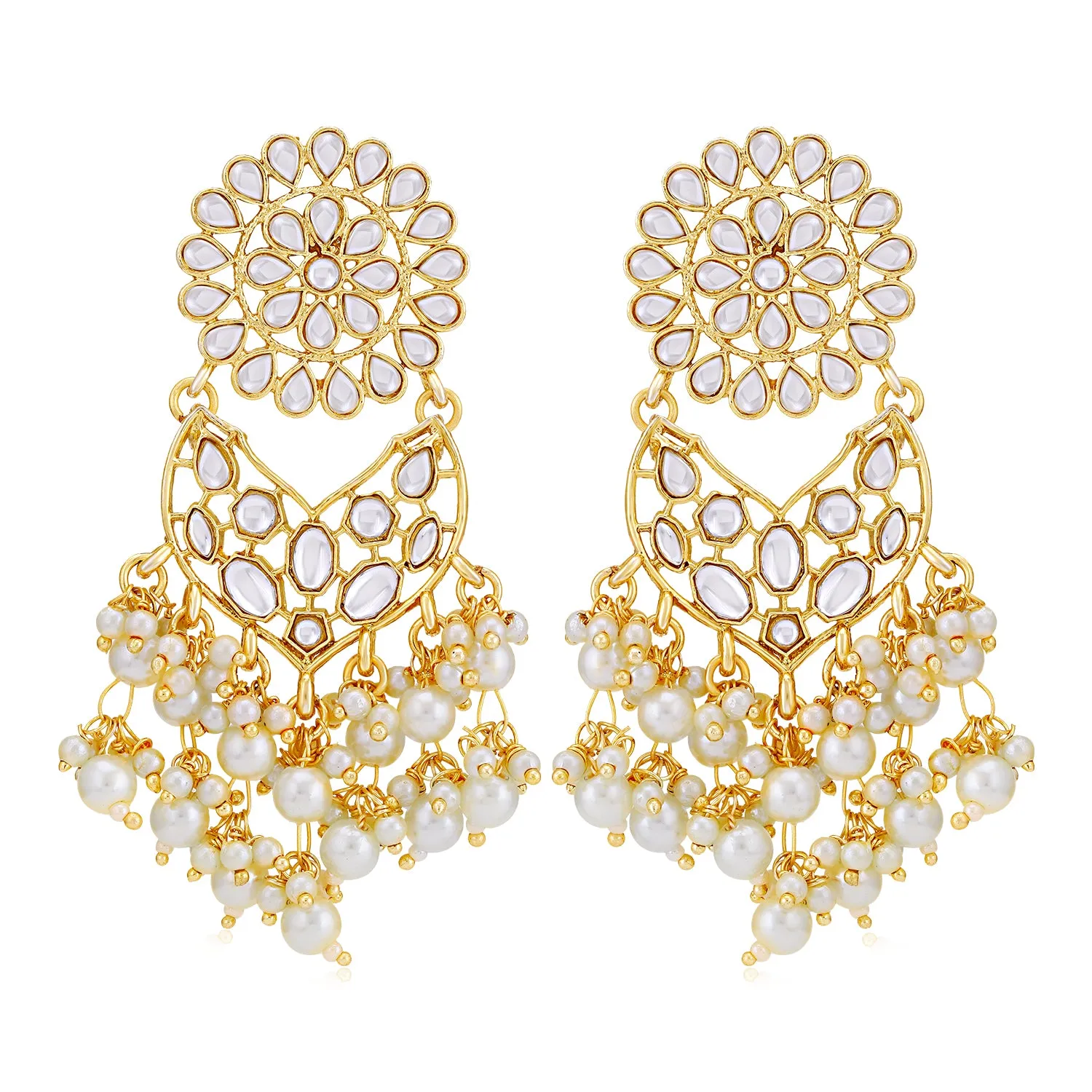 Sukkhi Luxurious Gold Plated Kundan & Pearl Chandelier Earring for Women